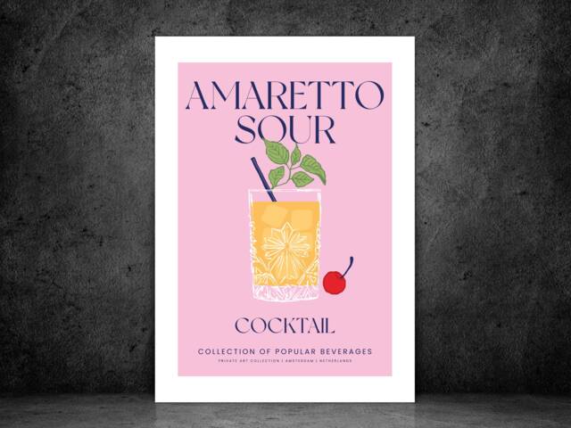 Amaretto Sour Cocktail Art Print Poster - Party Signature Drink Sign Trendy Wall Decor Minimalist Elegant Retro Gift A5 A4 A3 - image 1