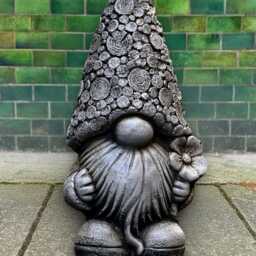 Cute Gnome With Flower Figurine Stone Statue Concrete Porch Decoration Handmade Ornament Yard Cement Art Gift For Lovers - thumbnail 2