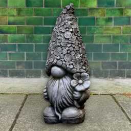 Cute Gnome With Flower Figurine Stone Statue Concrete Porch Decoration Handmade Ornament Yard Cement Art Gift For Lovers - thumbnail 3