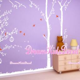 Birch Tree With Teal Birds Wall Decal, Nature Nursery Decor - thumbnail 2
