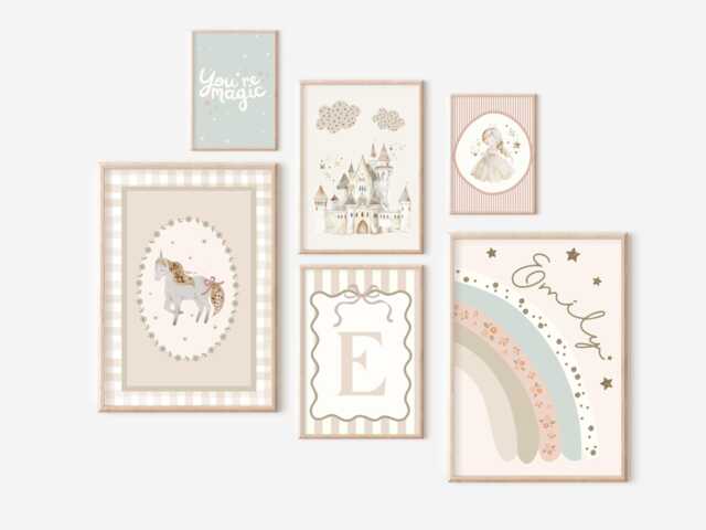 Set Of Pretty & Muted Princess, Fairytale Unicorn Gallery Wall Prints For A Playroom, Girls Bedroom Or Nursery - Unframed - image 1