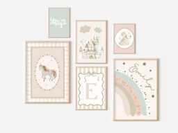Set Of Pretty & Muted Princess, Fairytale Unicorn Gallery Wall Prints For A Playroom, Girls Bedroom Or Nursery - Unframed - thumbnail 1