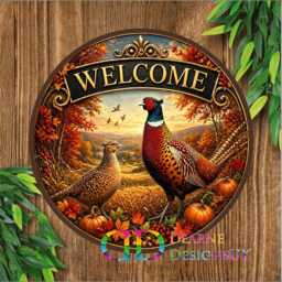 Pheasant Welcome Sign, Autumn Farmhouse Decor, Fall Door Rustic Country Wall Art, Hunting Lodge Thanksgiving - thumbnail 1