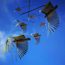 Large Brass Bird Flock Mobile, Kinetic Metal Art Sculpture, Ready To Hang - thumbnail 3