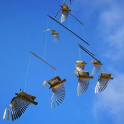 Large Brass Bird Flock Mobile, Kinetic Metal Art Sculpture, Ready To Hang - thumbnail 2