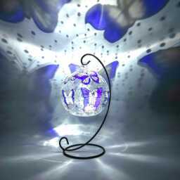 Hand-Painted Blue Butterfly Glass Candle Holder With Metal Stand - thumbnail 1