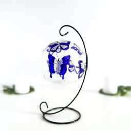 Hand-Painted Blue Butterfly Glass Candle Holder With Metal Stand - thumbnail 2