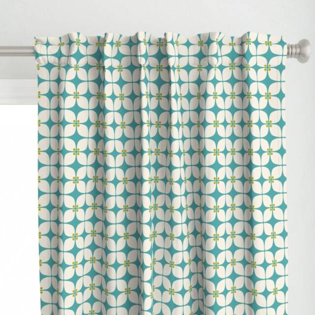 Mid Century Modern Curtain Panel - Geometric Starburst Squares Art Deco Custom Square Teal Mod Petit By Brainsarepretty - image 1