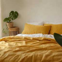 Amber Linen Sheet Set 1 Flat & Fitted 2 Pillowcases Stonewashed 100% Flax Linen Set - thumbnail 3
