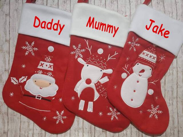 Personalised Christmas Stocking Embroidered, Red Stocking, First Christmas, Name Christmas Gift, Personalised - image 1