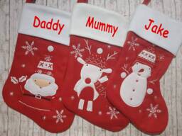 Personalised Christmas Stocking Embroidered, Red Stocking, First Christmas, Name Christmas Gift, Personalised - thumbnail 1