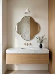 Quatrefoil Brass Mirror - Gold Vanity Scalloped Frame Wall Mirror, Bathroom Mirrors - thumbnail 1