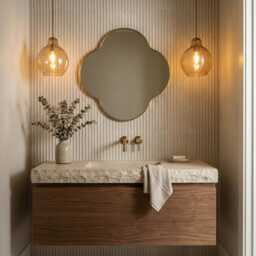 Quatrefoil Brass Mirror - Gold Vanity Scalloped Frame Wall Mirror, Bathroom Mirrors - thumbnail 2