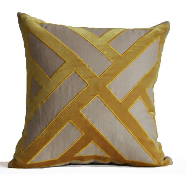 Beige Grey Yellow Velvet Pillow Cushion Cover Geometric Pattern Pillows Contemporary Modern Decor All Sizes Decorative Throw Gifts - image 1