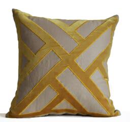 Beige Grey Yellow Velvet Pillow Cushion Cover Geometric Pattern Pillows Contemporary Modern Decor All Sizes Decorative Throw Gifts - thumbnail 1