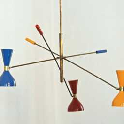 Mid Century Modern Sputnik Chandelier - Multi Color Cone Shade Pendant Light Stilnovo Style Brass Ceiling Fixture Retro Italian Lamp - thumbnail 2