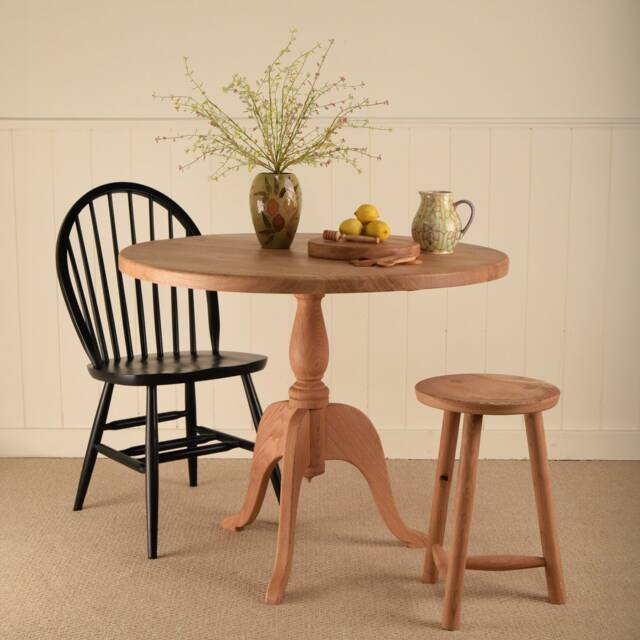 Round Oak Dining Table - Handmade 4-Seater Solid Wood Table, Cheshire Farmhouse Style, Rustic Kitchen UK Made, Custom Sizes Available - image 1