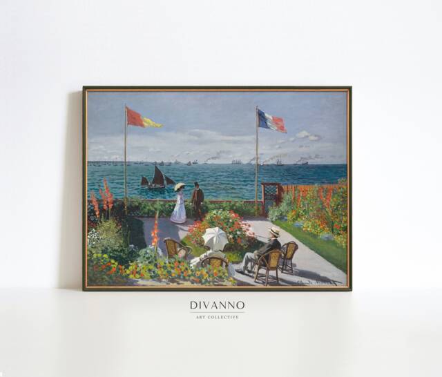 Claude Monet French Garden Print, Vintage Coastal Village Painting Poster, Summer Seaside Decor, Printable Home Landscape Wall Art - image 1
