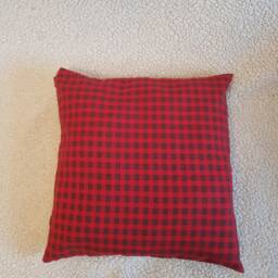 Red Striped Pillow Cover Custom Lace Accent, Handmade - thumbnail 2