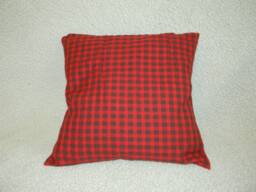 Red Striped Pillow Cover Custom Lace Accent, Handmade - thumbnail 1