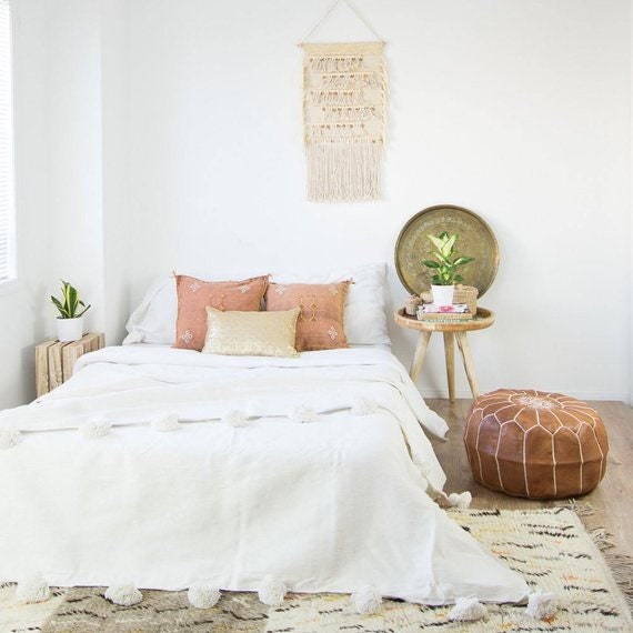 Berber Blanket - Pom Pom Blanket Moroccan Tassel Throw Warm Sofa Cotton New Home Gift White Pom - image 1