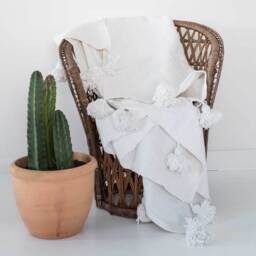 Berber Blanket - Pom Pom Blanket Moroccan Tassel Throw Warm Sofa Cotton New Home Gift White Pom - thumbnail 2