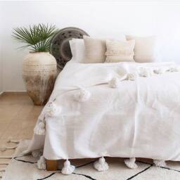 Berber Blanket - Pom Pom Blanket Moroccan Tassel Throw Warm Sofa Cotton New Home Gift White Pom - thumbnail 4