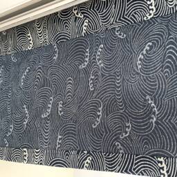 Blue Waves Short Noren Curtain, Japanese Valance Kitchen, Indigo Fabric Door Noren, Tsunami Kawaii Step - thumbnail 4