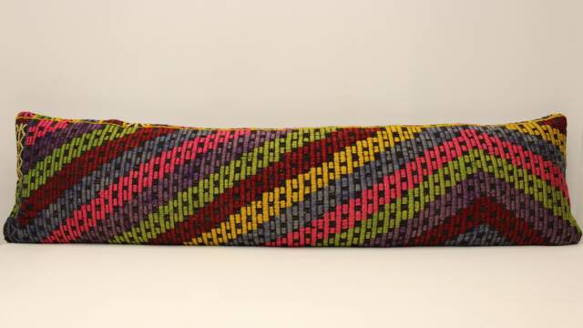 Extra Long Kilim Pillow Cover, Vintage Wool Lumbar Cushion - 12x48 - image 1