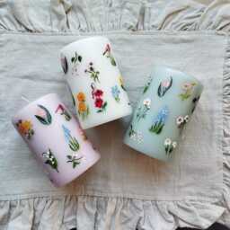 Hand Painted Floral Pillar Candle - Spring Decoration Valentine's Day, Mother's Party, Birthday, Gift - thumbnail 3
