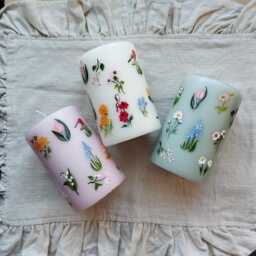 Hand Painted Floral Pillar Candle - Spring Decoration Valentine's Day, Mother's Party, Birthday, Gift - thumbnail 4