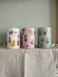 Hand Painted Floral Pillar Candle - Spring Decoration Valentine's Day, Mother's Party, Birthday, Gift - thumbnail 1