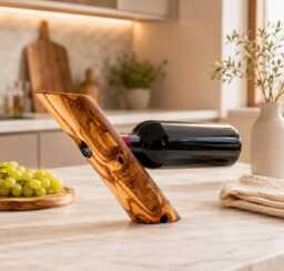 Olive Wood Wine Bottle Holder Handmade Rustic Stand Natural Display Gift Kitchen Bar Decor