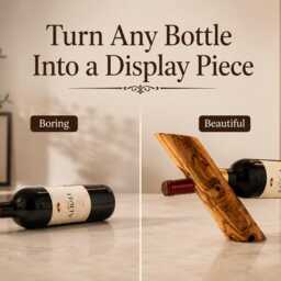 Olive Wood Wine Bottle Holder Handmade Rustic Stand Natural Display Gift Kitchen Bar Decor - thumbnail 4