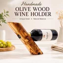 Olive Wood Wine Bottle Holder Handmade Rustic Stand Natural Display Gift Kitchen Bar Decor - thumbnail 2