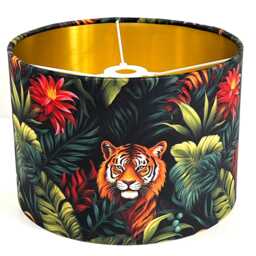 Handmade By Order Luxury Jungle & Bangal Tiger On Velvet Drum Lamp Shade Pendant Light All Shapes Sizes - thumbnail 3