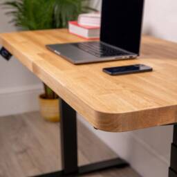 Premium Dual Motor Standing Desk With Solid Oak Wood Custom Desktop - Bespoke Wooden Industrial Office Multiple Colours Available - thumbnail 2
