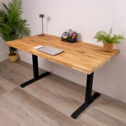 Premium Dual Motor Standing Desk With Solid Oak Wood Custom Desktop - Bespoke Wooden Industrial Office Multiple Colours Available - thumbnail 3
