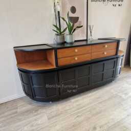stunning, Very Large Curved Sideboard, By Nathan in Black & Walnut On Gold Hairpin Legs - thumbnail 2