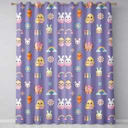 Easter Chick Bunny Macaron Carrot Rainbow Seamless Pattern Purple Background Readymade Eyelet Ring Top Thermal 100% Blackout Curtains - thumbnail 2