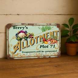 Tin Sign Allotment Gift, Personalised Fathers Day Gift For Dad, Outdoor Wall Art - thumbnail 1
