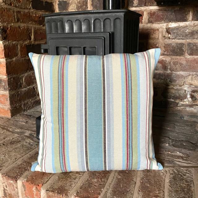 1066. Handmade Remake Sauge Stripe Blue Green 100% Cotton Cushion Cover, Various Sizes - image 1