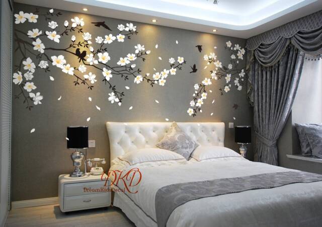 Nursery Wall Decal Cherry Blossom Tree Vinyl Sticker, With Birds-Cherry Art - image 1