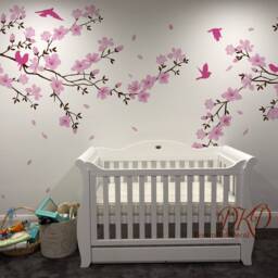 Nursery Wall Decal Cherry Blossom Tree Vinyl Sticker, With Birds-Cherry Art - thumbnail 3