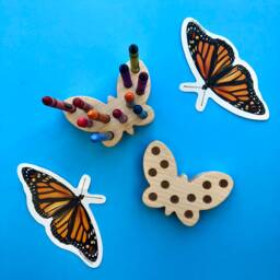 Butterfly Crayon Holders Handmade Wooden Toddler Toy - Set Of 2 - thumbnail 2