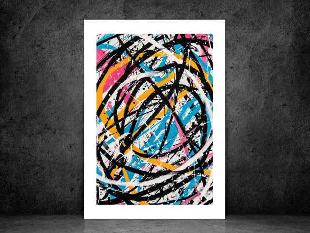 Vibrant Abstract Chaos - Wall Print Art Scribble Colourful Gift Idea Printed Paint Poster A5 A4 A3 Framed Unframed - image 1