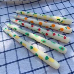 Fruit Tapered Dinner Candles - Hand Painted Lemon Orange Avocado Cherry Pineapple Vegan - thumbnail 2