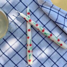Fruit Tapered Dinner Candles - Hand Painted Lemon Orange Avocado Cherry Pineapple Vegan - thumbnail 3