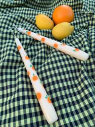 Fruit Tapered Dinner Candles - Hand Painted Lemon Orange Avocado Cherry Pineapple Vegan - thumbnail 1