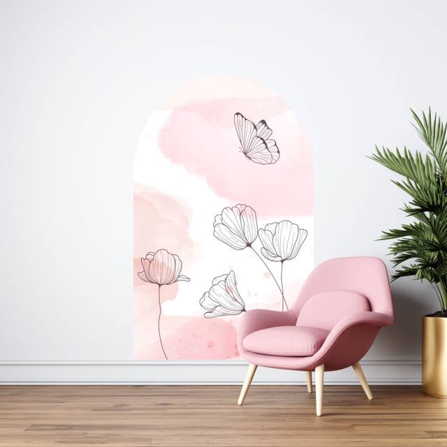 Botanical Watercolor Arch Wall Decal , Removable Flower Home Decor Butterfly Art Nursery Living Room - image 1